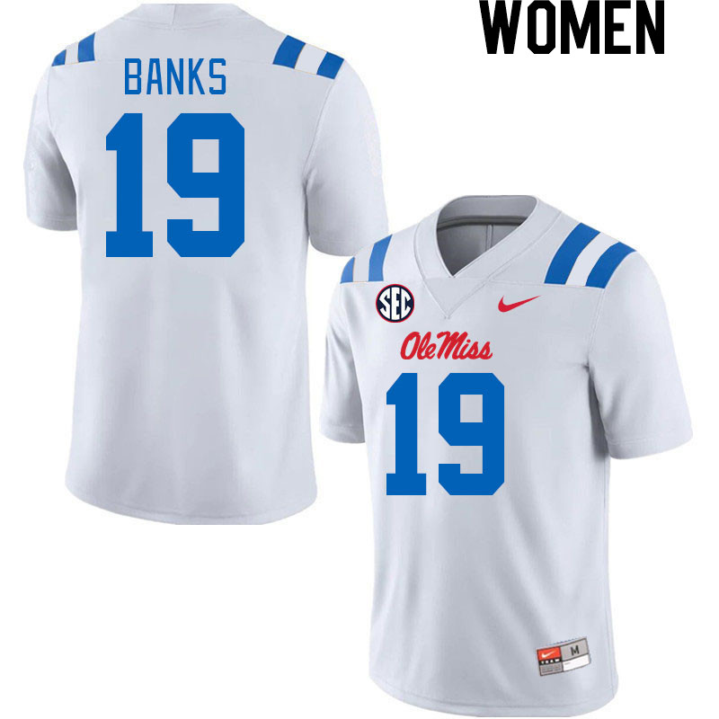 Women #19 Travaris Banks Ole Miss Rebels 2024 New Uniforms College Football Jerseys Stitched-White